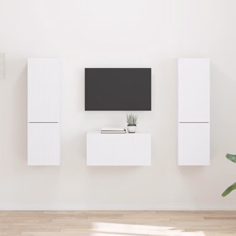 Set mobile TV moderno vidaXL in 5 pezzi Bianco opaco con compartimenti multimediali