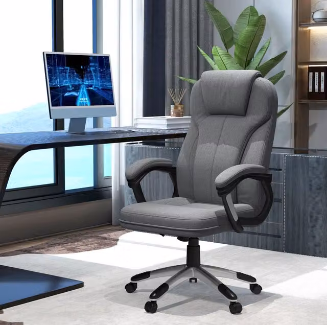 Sedia da ufficio ergonomica grigia 66x75x110-120 cm con poggiatesta e braccioli