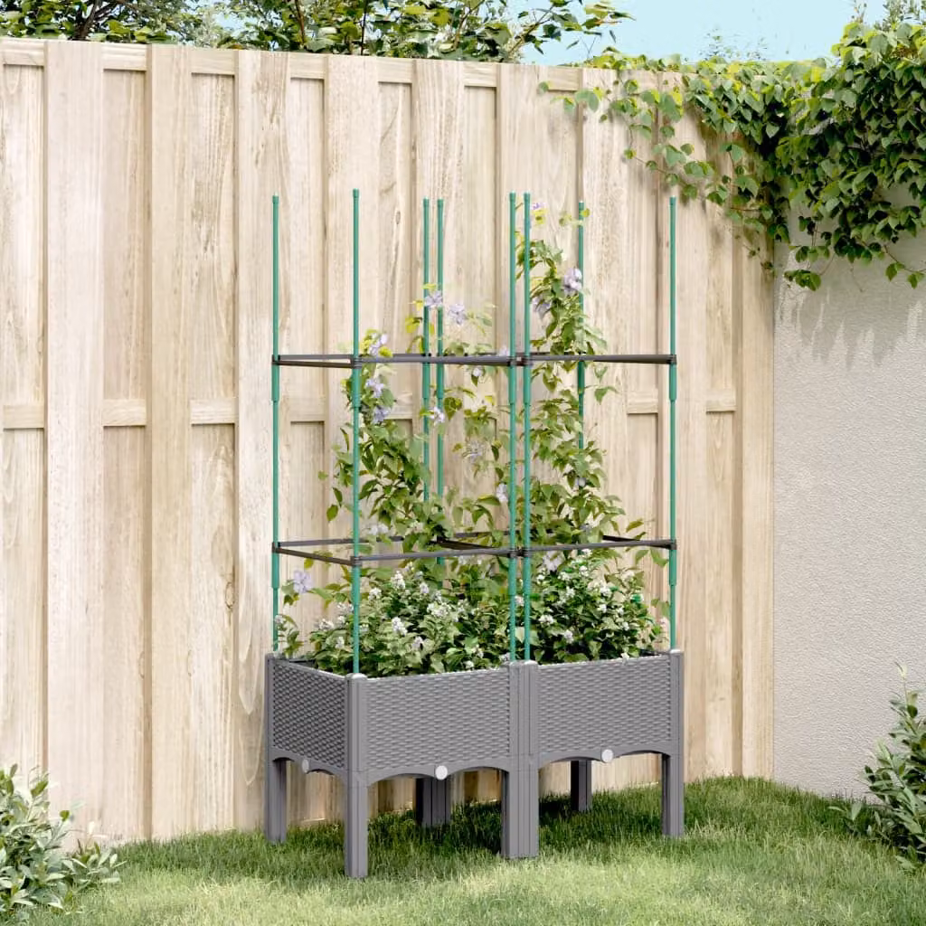 Fioriera da giardino con graticcio vidaXL in plastica grigia L: 80 cm, P: 40 cm, H: 142,5 cm