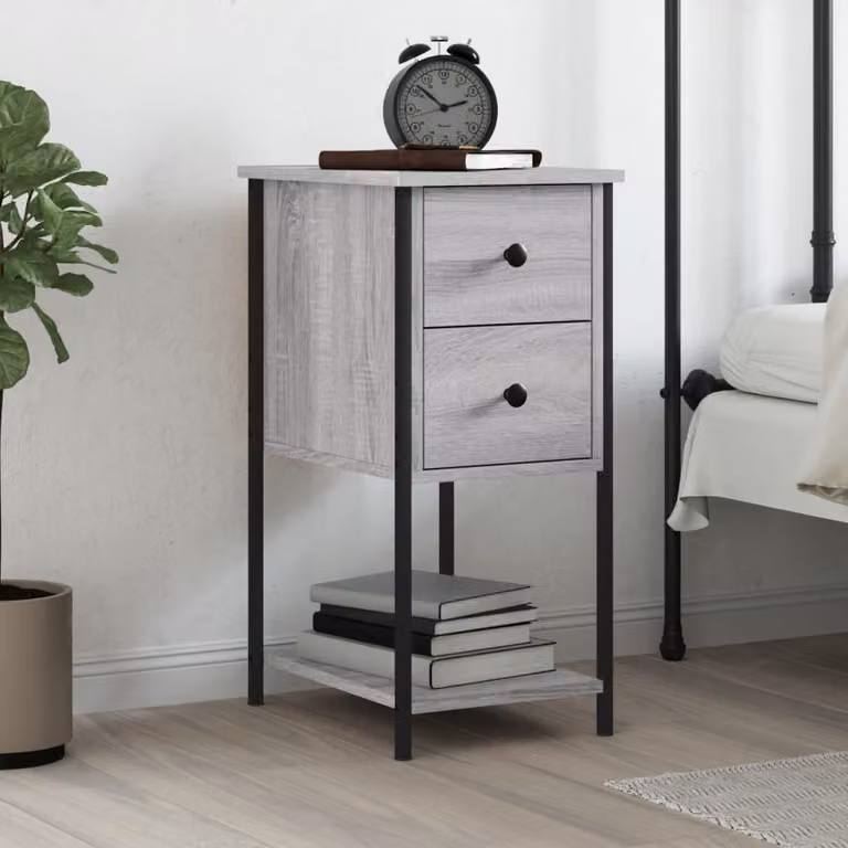 Comodino moderno vidaXL in legno multistrato e metallo, colore grigio, L: 32 cm, P: 42 cm, H: 70 cm