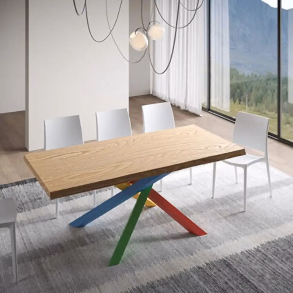 Tavolo fisso Itamoby Versalux in rovere con bordo live edge e gambe multicolore L: 180 cm, P: 90 cm, H: 75 cm – 2