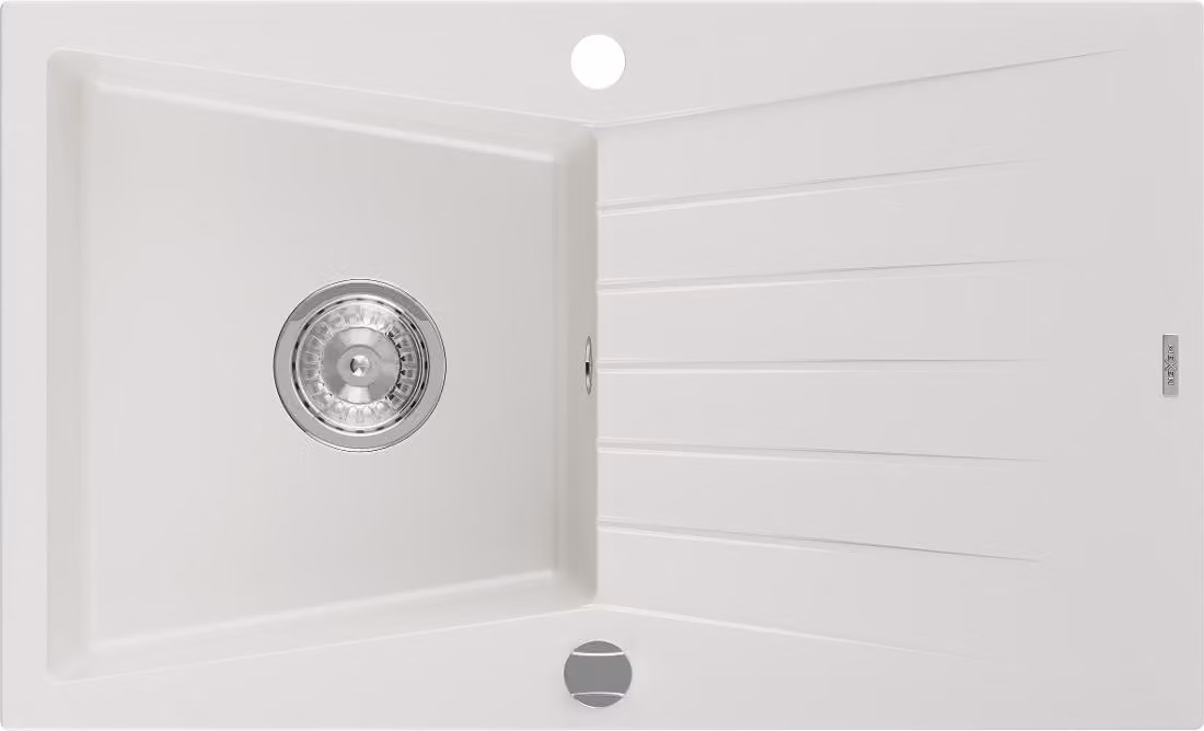 Mexen Cesar lavello da cucina in granito 1 vasca con sgocciolatoio 775 x 470 mm, bianco, sifone cromato - 6514771010-20