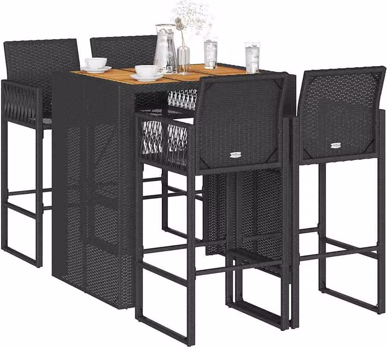 Maison Exclusive - Set da bar da giardino 5 pezzi senza cuscini in polyrattan nero acacia