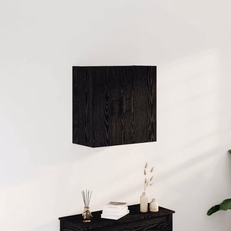 Mobile a muro vidaXL in legno ingegnerizzato con ante a battente, Rovere e Nero, L 60 cm x P 31 cm x H 60 cm
