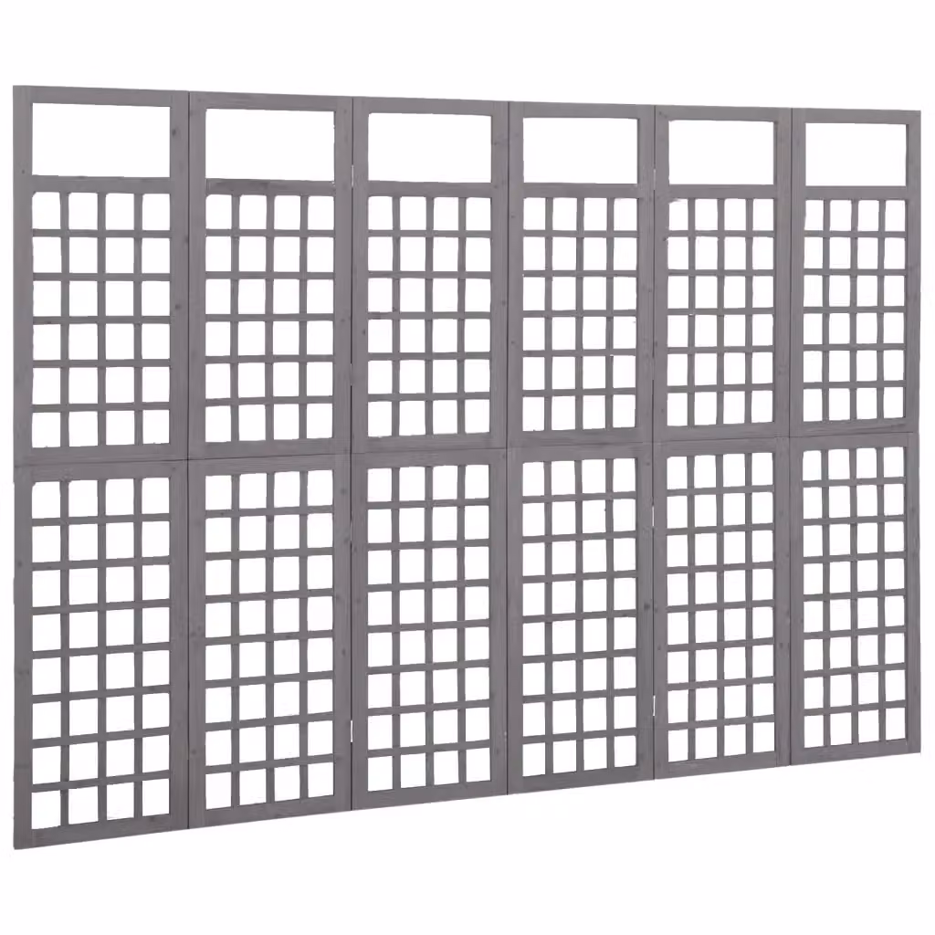 Divisorio moderno a 6 pannelli in legno di abete grigio vidaXL L: 242,5 cm, H: 180 cm – 2