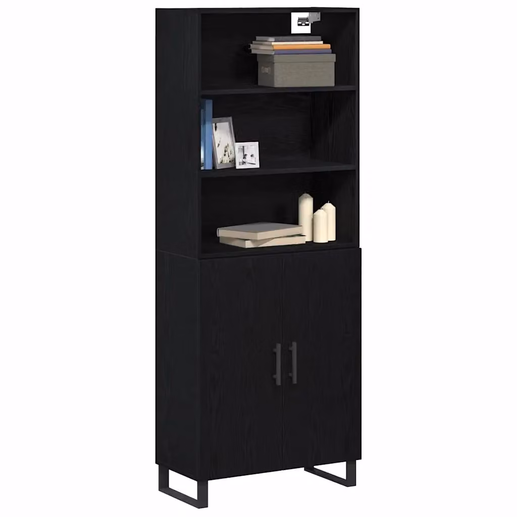 Credenza moderna vidaXL in nero con finitura lucida, set di 2 pezzi, L: 69,5 cm, P: 34 cm, H: 180 cm – 2