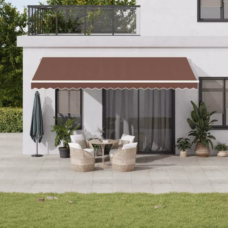 vidaXL Tenda da Sole Retrattile Automatica con Motore in Alluminio e Poliestere, Marrone e Bianco, L: 500 cm, P: 350 cm