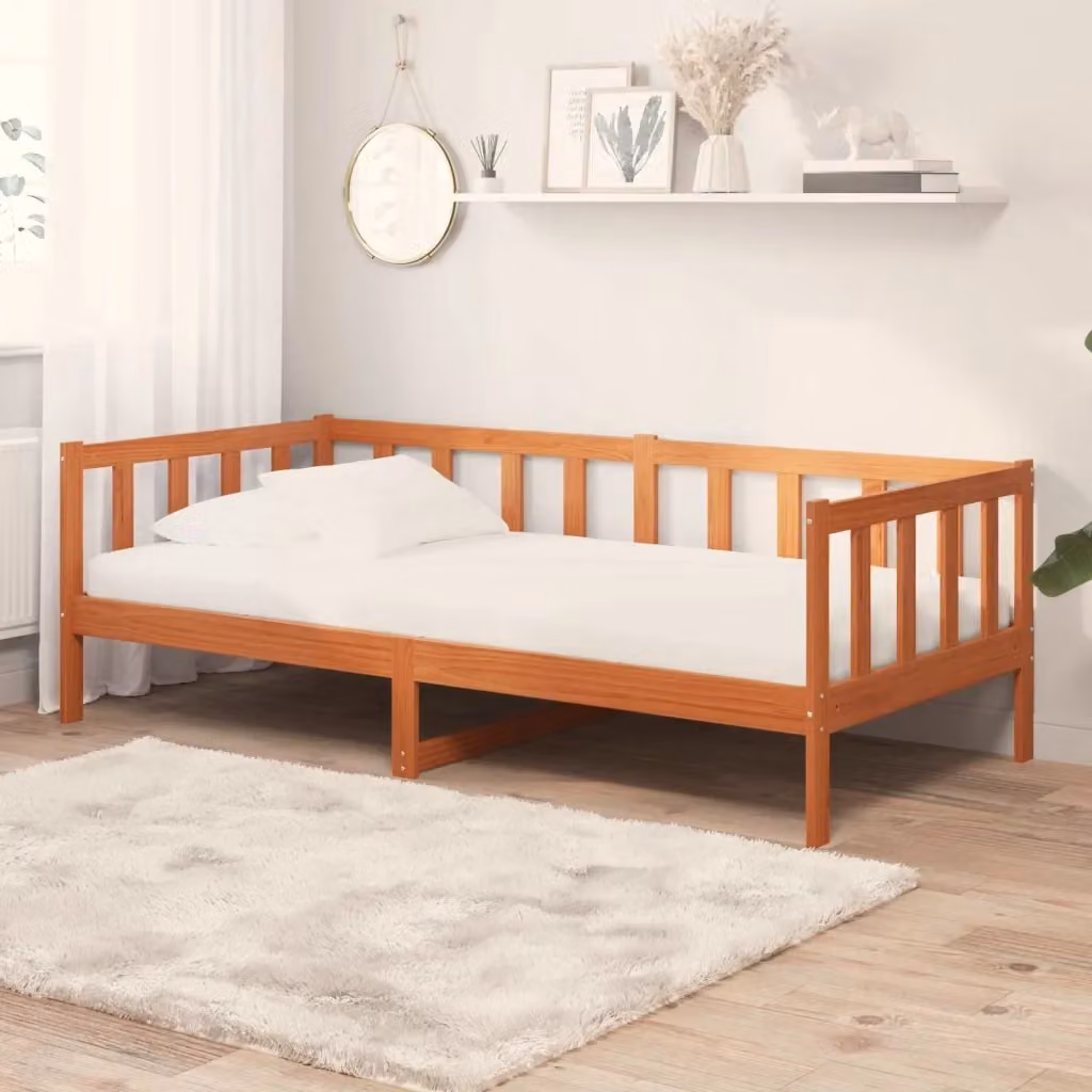 Letto Giorno vidaXL in legno di pino con testiera in tessuto Marrone Cera e Bianco L/P/H: 203.5 x 90 x 66 cm – 2