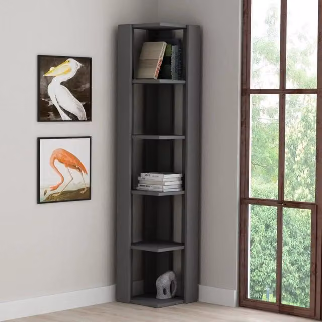 Libreria angolare moderna Effezeta Italia Nati antracite con 5 ripiani L: 34 cm, P: 34 cm, H: 161 cm