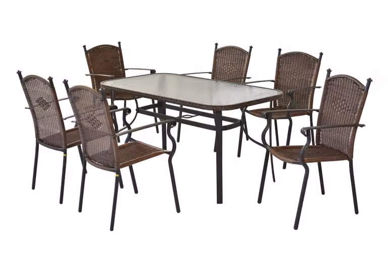 Set di mobili da giardino Merxx "Roma" 7 pezzi con tavolo 150 x 80 cm - struttura in alluminio grafite con intreccio in plastica color cioccolato