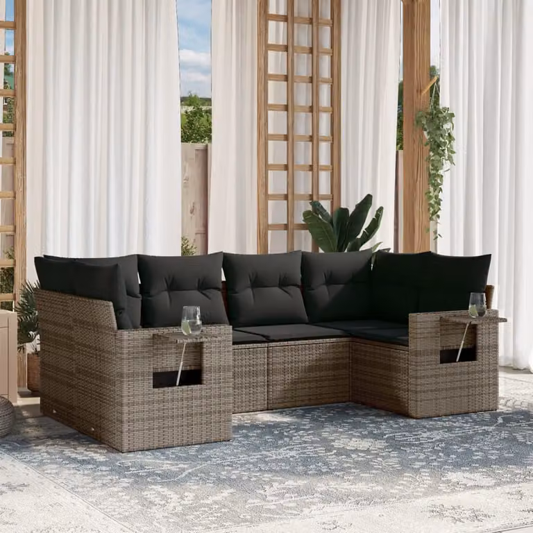 vidaXL Set Divano da Giardino a L 6 pz in Polyrattan Grigio con Cuscini Imbottiti e Coperture Rimosse