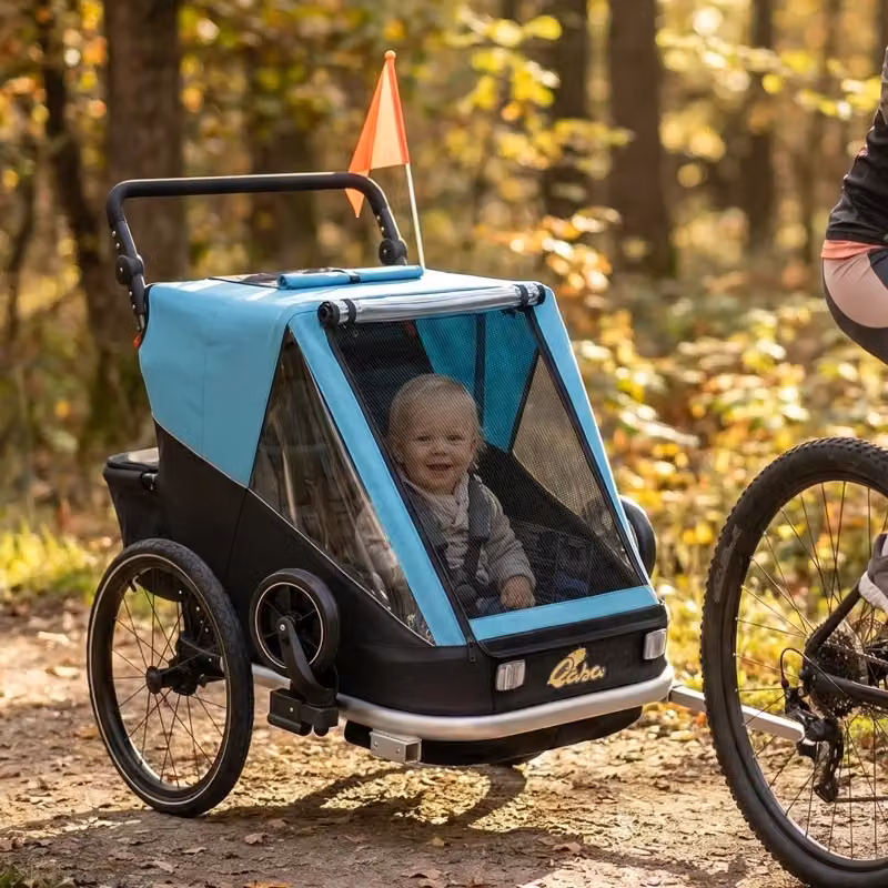 Rimorchio per bicicletta 2 in 1 per bambini con 2 posti, modello pieghevole e multi-convertibile, colore blu – 2
