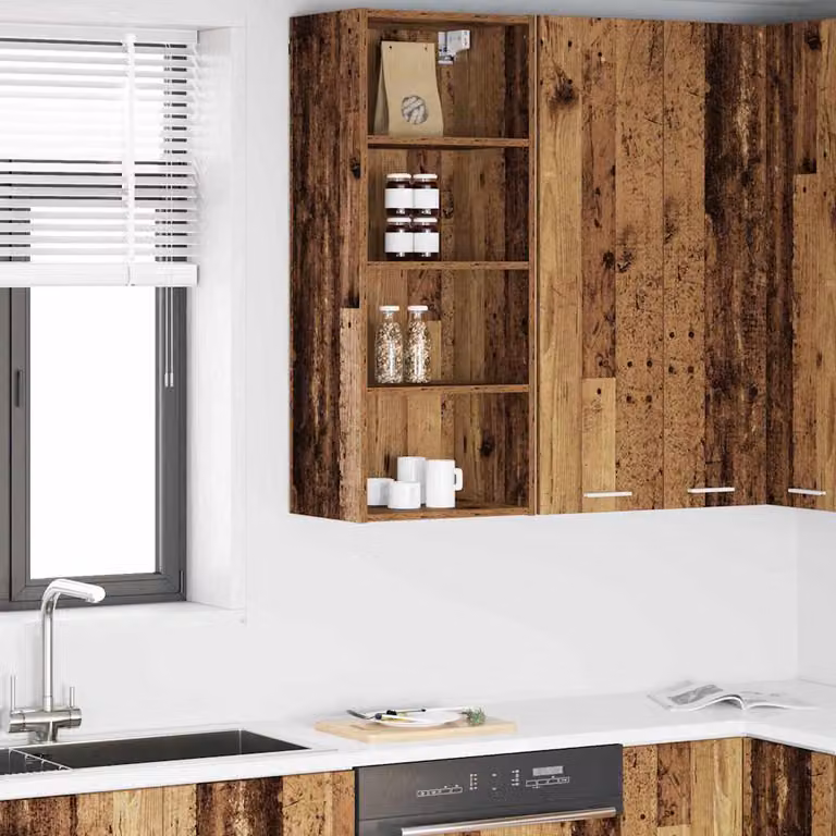 Armadio pensile da cucina vidaXL in legno effetto vecchio marrone con ante a battente e ripiani interni L/P/H: 40 x 29,5 x 100 cm
