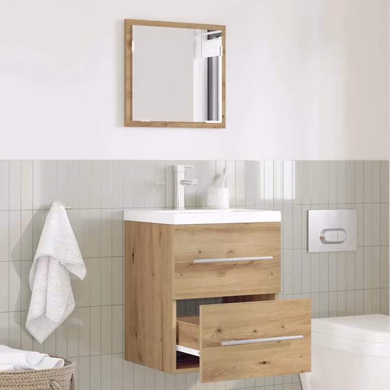Set di mobili da bagno moderno vidaXL in legno e metallo, Marrone e Argento, L 41 cm x P 38,5 cm x H 48 cm