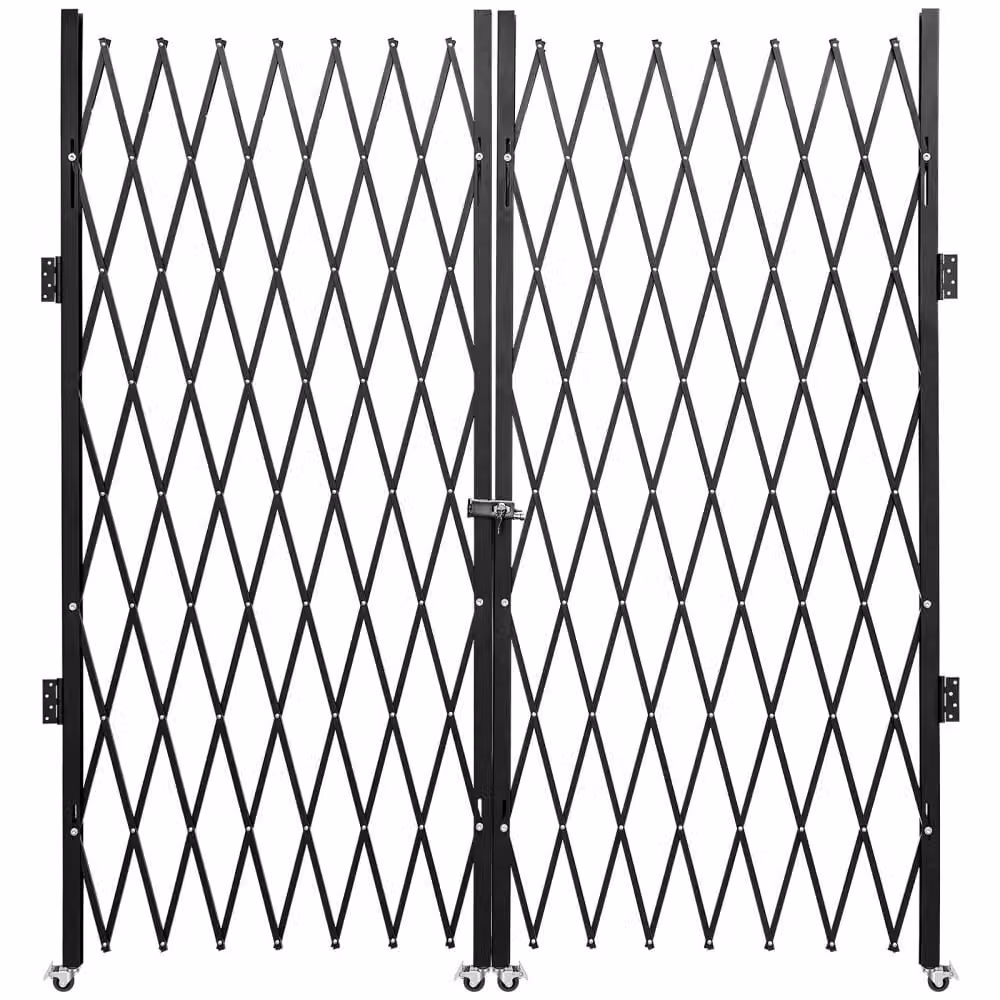 Cancello di sicurezza a doppio battente - Cancello a forbice retrattile - 0,5-12 piedi - Cancello a forbice portatile con rotelle a 360° - pieghevole - Porta esterna di cantina, garage, vetrina, recinzione - Porta bifacciale nera.