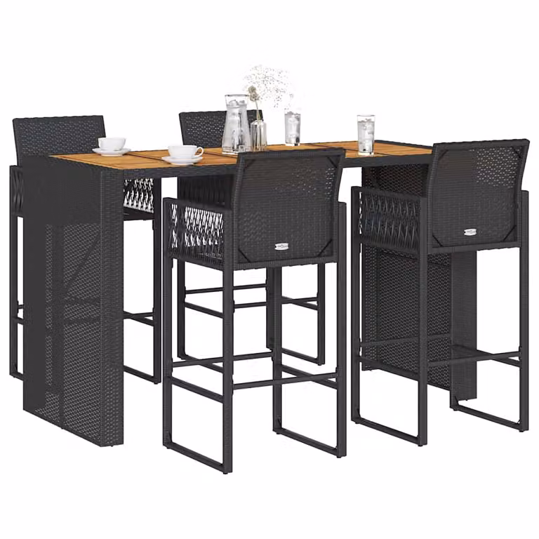 Set Bar da Giardino vidaXL in 5 Pezzi in Polyrattan e Legno di Acacia Nero