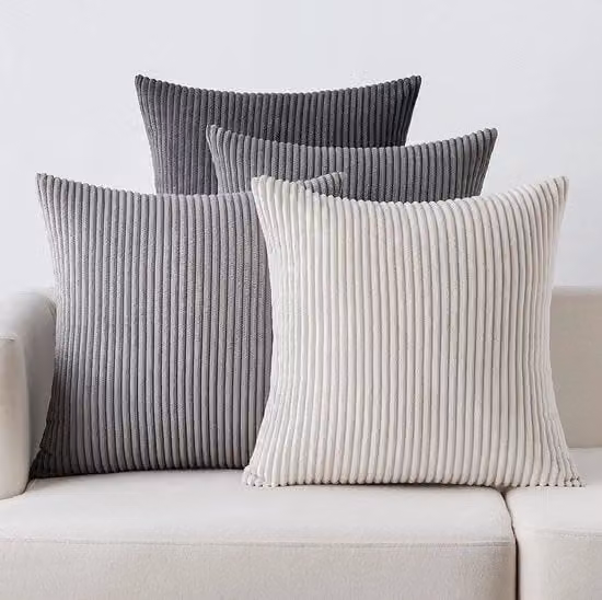 Set di 4 cuscini di copertura a ruote a corduroy, decorativi, morbidi, per divano, poltrona, camera da letto, 40 x 40 cm, serie grigio scuro