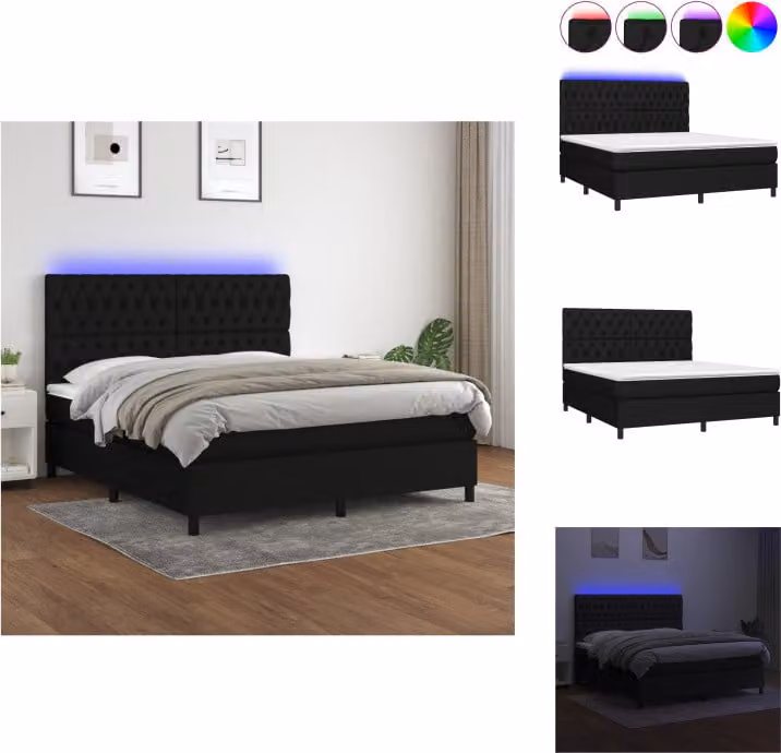 vidaXL Letto a molle con materasso e LED in tessuto nero 160x200 cm - Letti e strutture letto