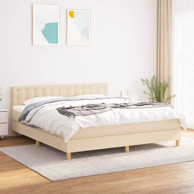 Letto Ibrido con Giroletto a Molle e Materasso vidaXL in Tessuto Beige e Bianco L/P: 160 x 200 cm