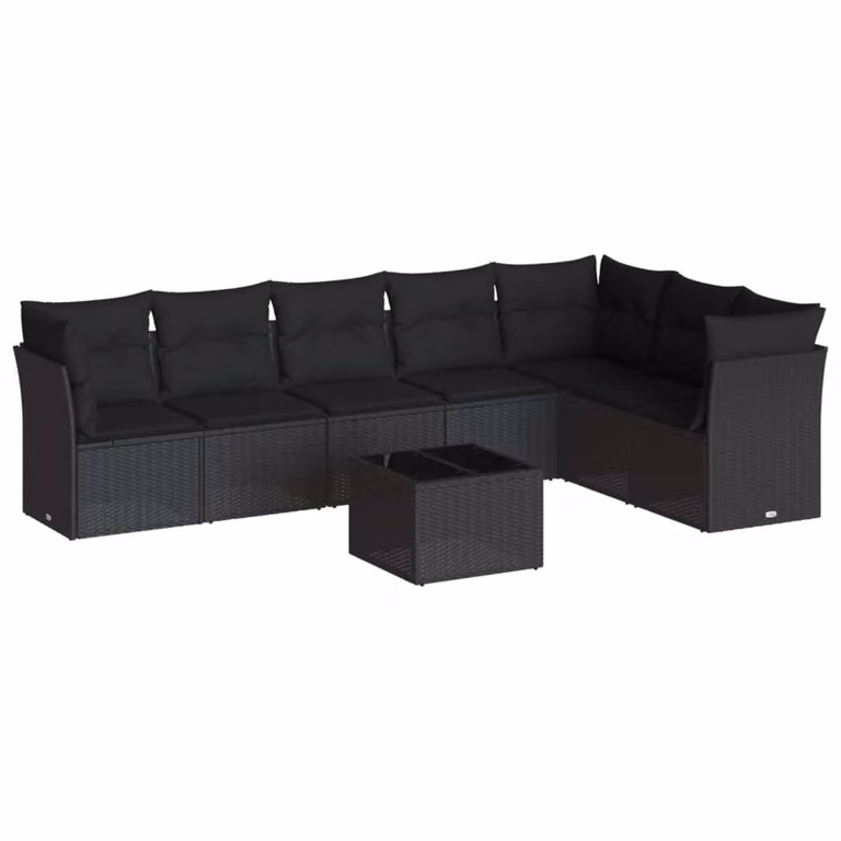 Set Divani da Giardino con Cuscini 8 pz Nero in Polyrattan