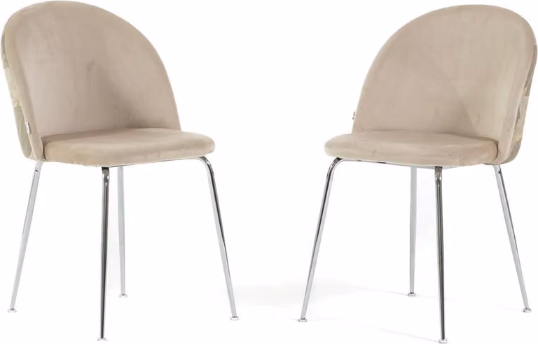 Set di 2 sedie da pranzo imbottite in velluto decorato, gambe in metallo, design elegante per cucina, sala da pranzo, bar e ristoranti SARA - panna/argento