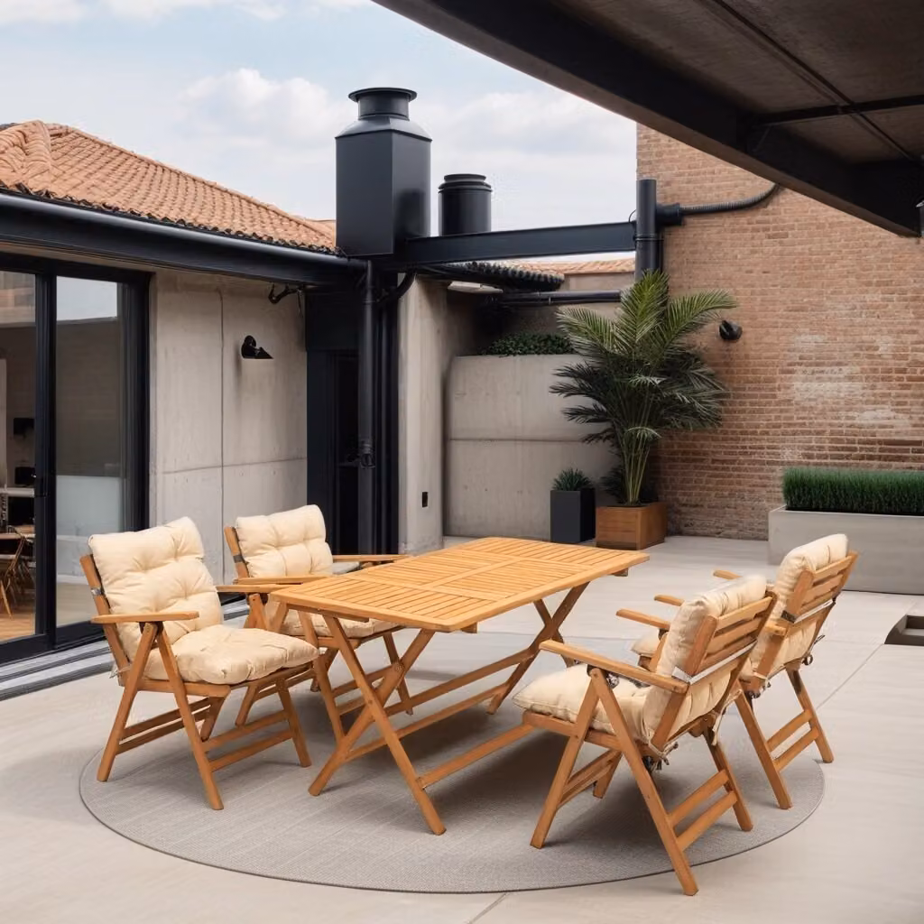 Skye Decor, My009 V2, set da giardino con tavolo e sedie (5 pezzi), 100% LEGNO DI FAGGIO, finitura naturale, 135 x 75 x 74 cm