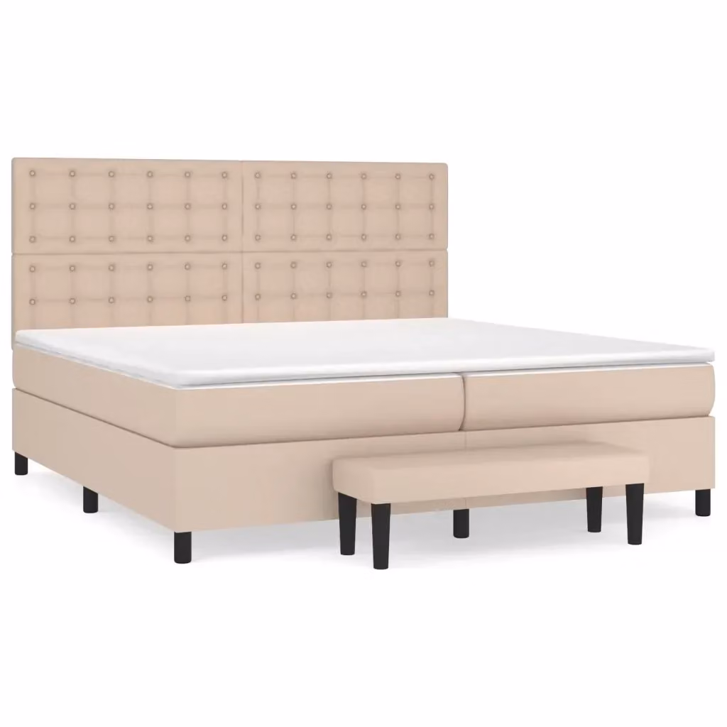 Letto con Giroletto a Molle e Materasso Ibrido vidaXL in Similpelle Beige, L/P/H: 200 x 200 x 128 cm – 2