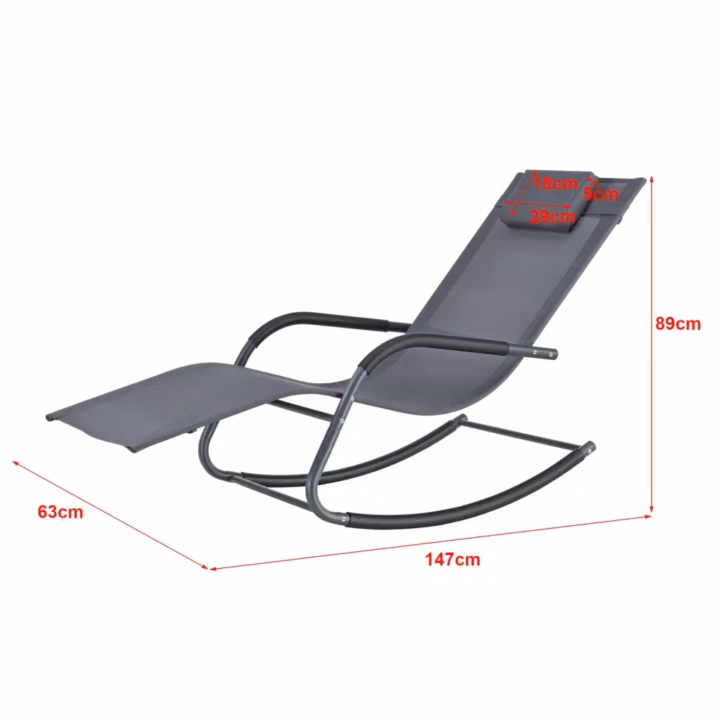 Set di 2 Sedie Sdraio a Dondolo Caracena en.casa in Textilene Grigio Scuro L: 147 cm, P: 63 cm, H: 89 cm – 2