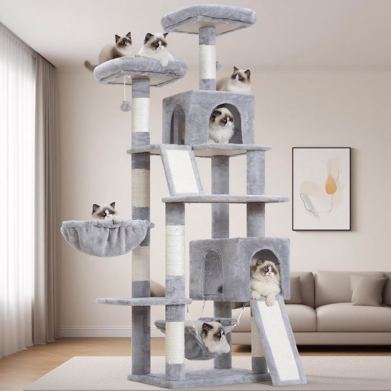 Albero per gatti da interno, completo di tiragraffi e piattaforme