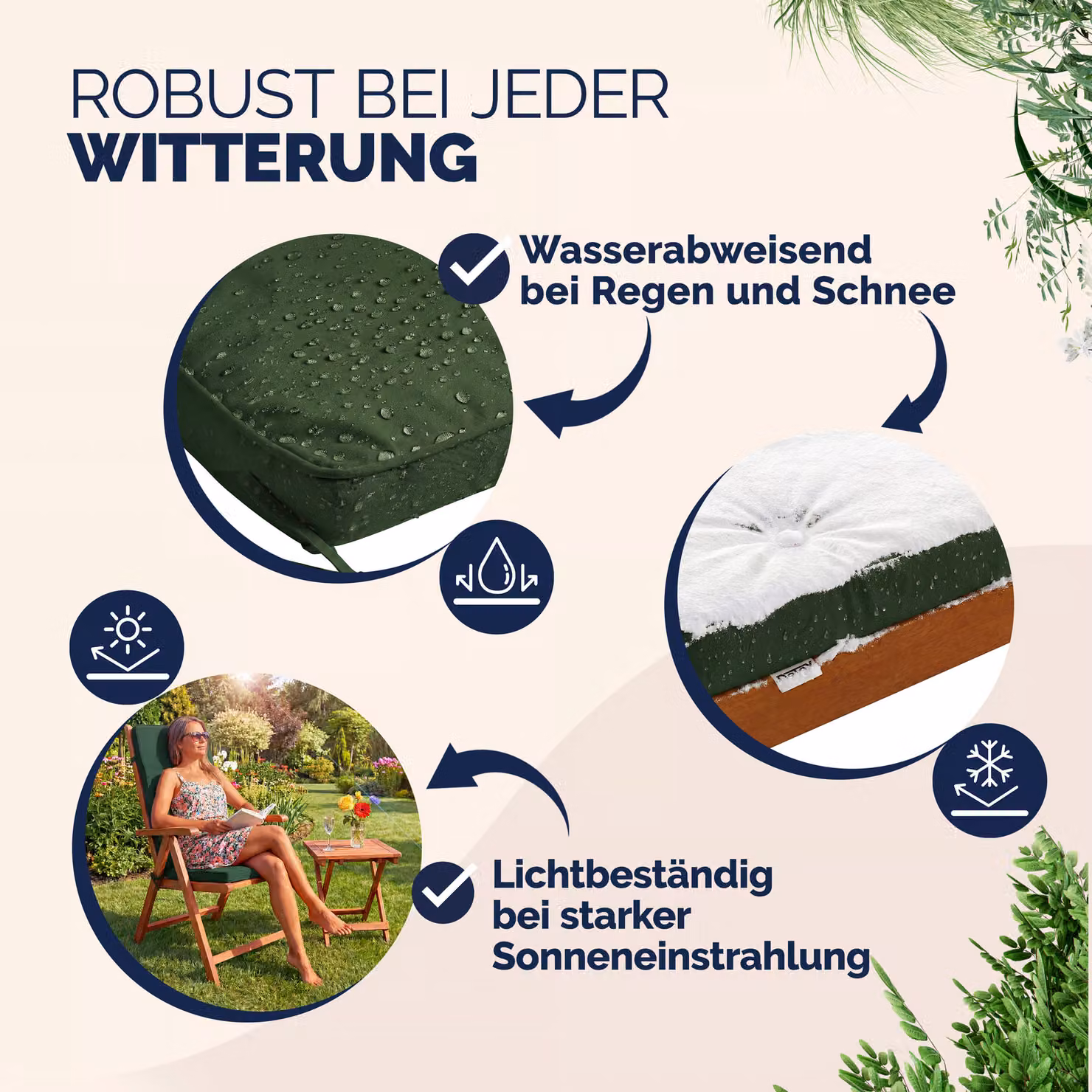 Set di 6 imbottiture per sedia Detex in poliestere trapuntato e idrorepellente, verde e bianco, 45 x 45 x 5 cm – 3