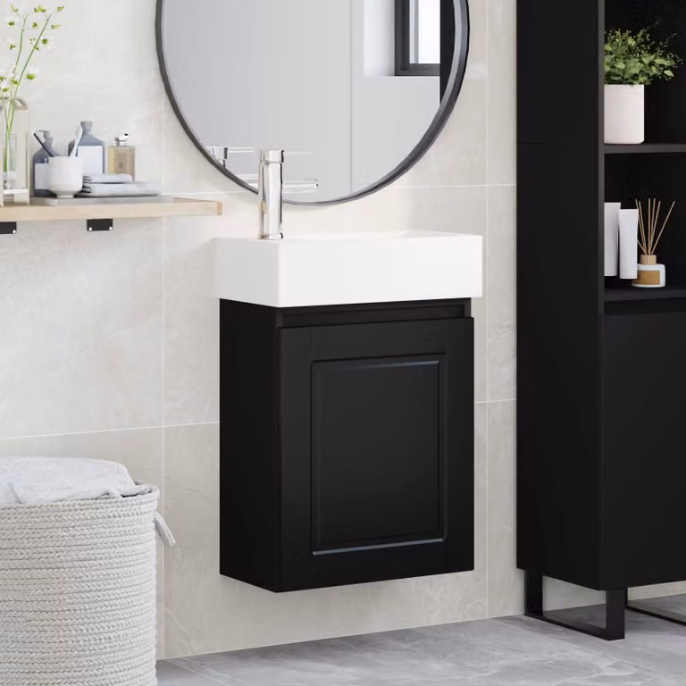 Mobile bagno moderno vidaXL con rubinetto, Nero, L: 45,5 cm, P: 22,5 cm, H: 84 cm