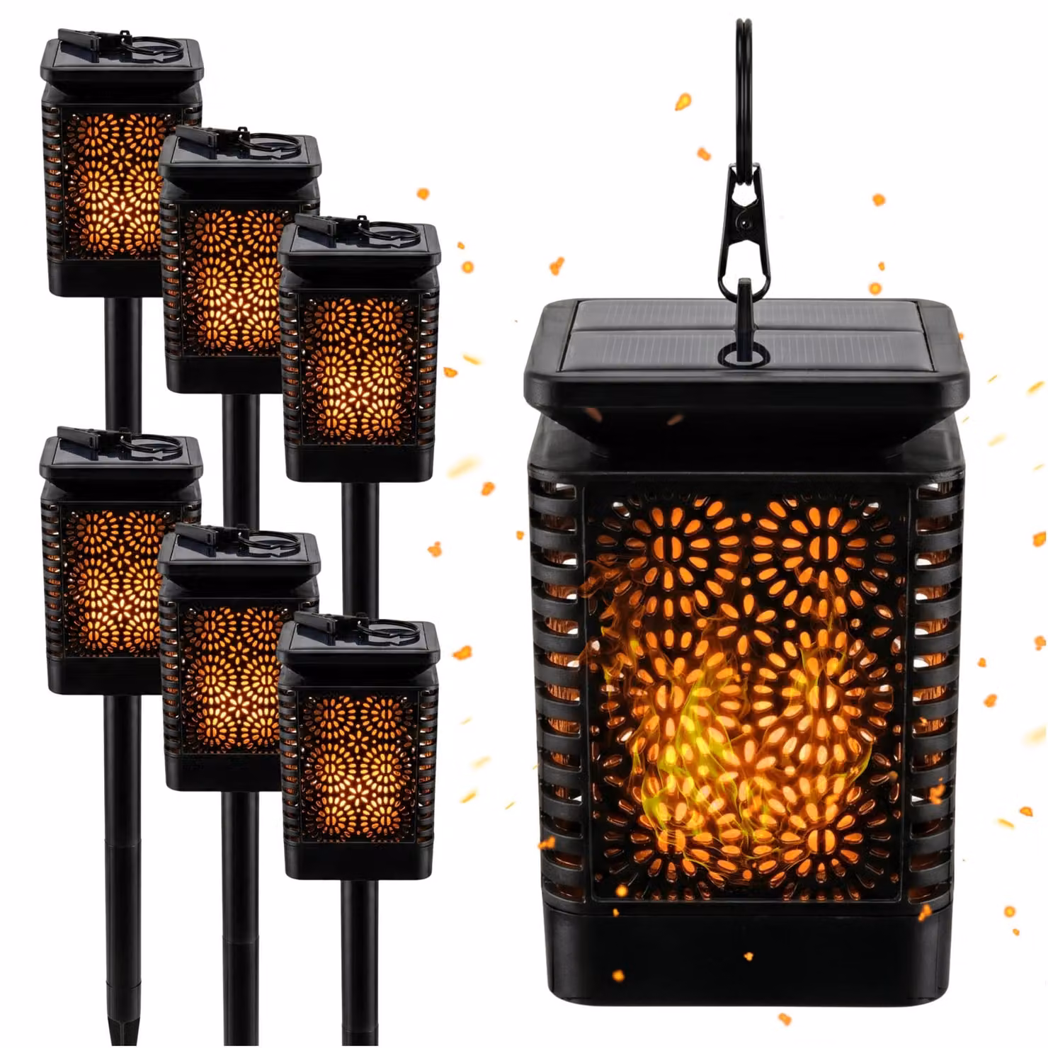BLIXTAR, lampada solare LED da giardino 6x3in1, lanterna, torcia con effetto fiamma