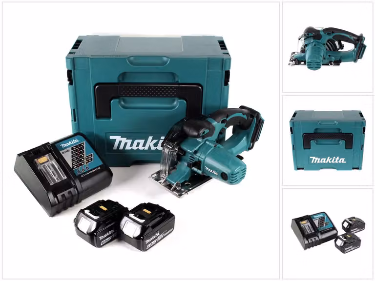 Makita DCS 552 RGJ 18 V Sega circolare a batteria per metalli 136 mm in Makpac + 2x batteria da 6,0 Ah e caricabatteria + lama e occhiali di protezione