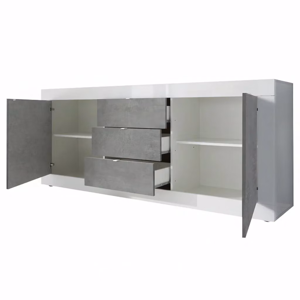 Madia Pasubio DMORA con 3 cassetti, Bianco Lucido, L 210 cm x P 42 cm x H 85.8 cm – 2