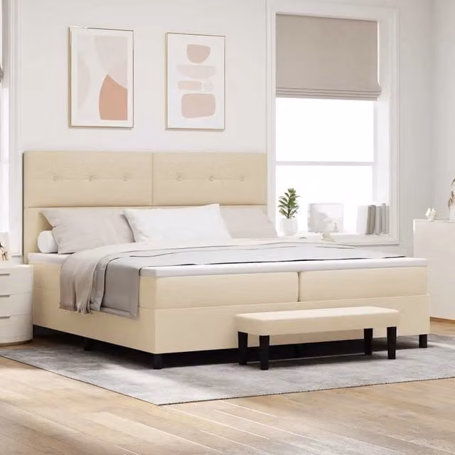 Letto ibrido con molle a tasche e testiera vidaXL in tessuto beige L/P/H: 200 x 200 x 203 cm