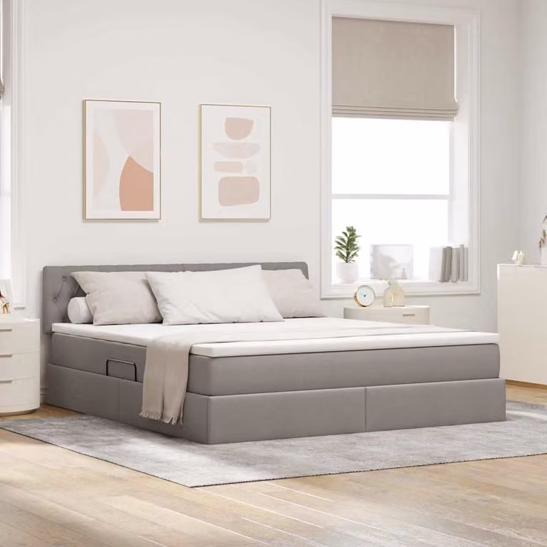 Letto con contenitore e illuminazione LED vidaXL in tessuto beige o grigio con porta USB, L/P/H: 160 x 200 cm