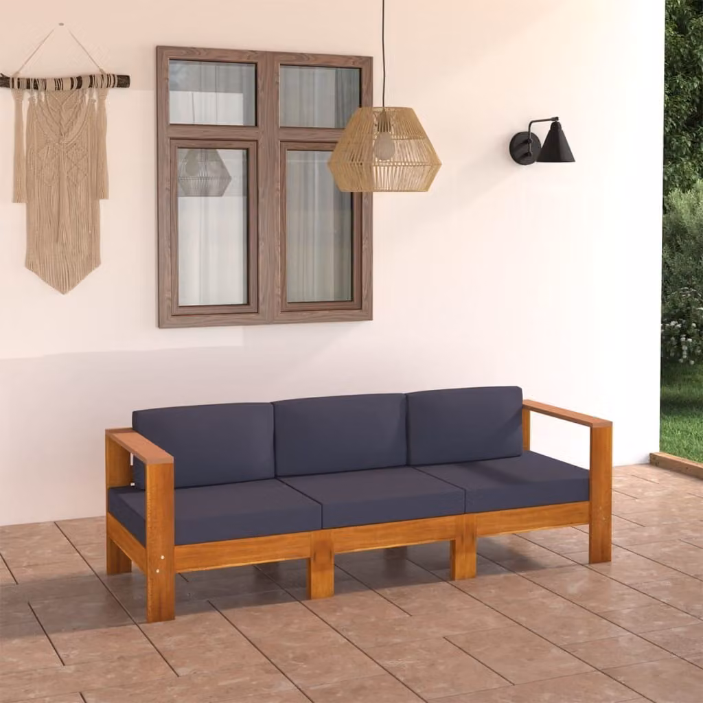 Maison Exclusive - Divano da giardino a tre posti con cuscini grigio scuro, in legno massello di acacia
