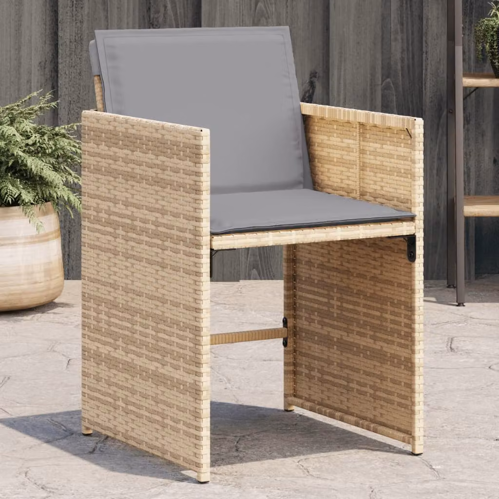 Set di 4 sedie da giardino vidaXL in polyrattan con cuscini beige e grigio e braccioli