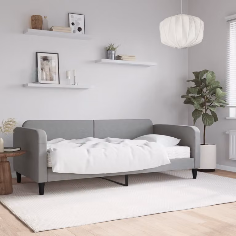 vidaXL Divano Letto Moderno in Tessuto Grigio con Materasso L/P: 90 x 200 cm
