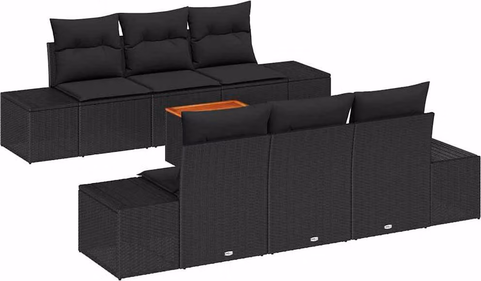 Set Divano da Giardino con archiviazione 7 pcs Nero polyrattan
