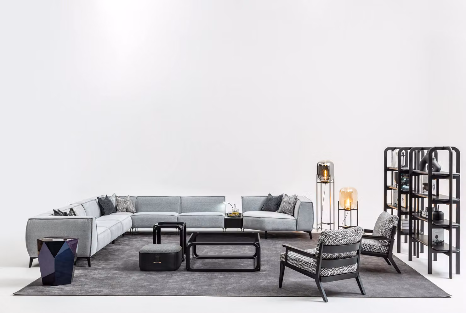 Ecksofa Couch Polster Möbel U-Form Wohnlandschaft mit Sessel Graue Couchen