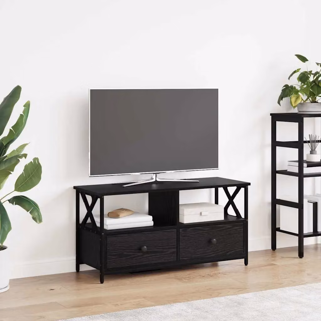 Mobile TV vidaXL con cassetto in stile rustico, Nero, L 90 x P 33 x H 45 cm