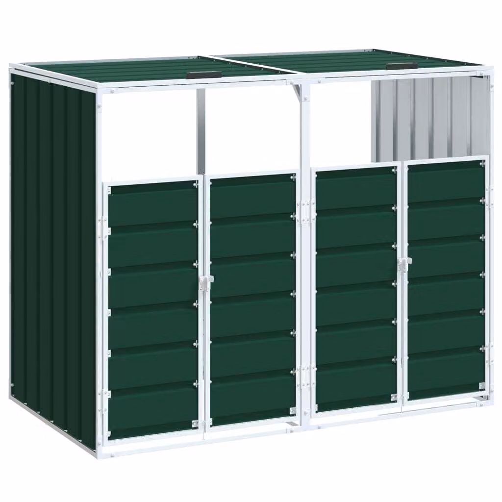 Copribidone con Ruote per 2 Bidoni Verde 144x81x113 cm Acciaio