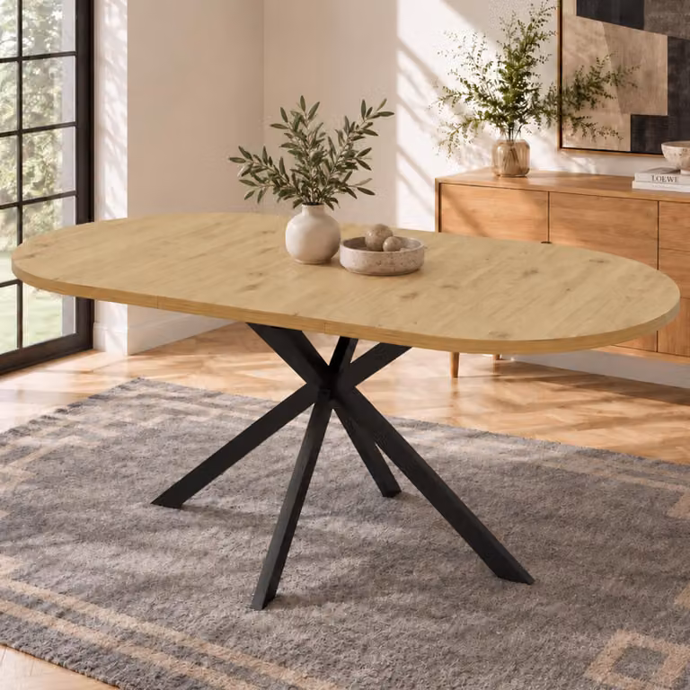 Tavolo da pranzo allungabile, dimensioni 160/120 x 80 cm, per 4-6 persone, forma ovale, gambe in metallo, finitura effetto legno