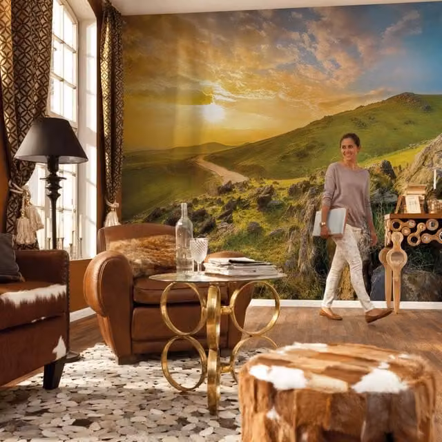 Fotomurale KOMAR Mountain morning, design moderno astratto, Multicolore, L: 368 cm, H: 254 cm
