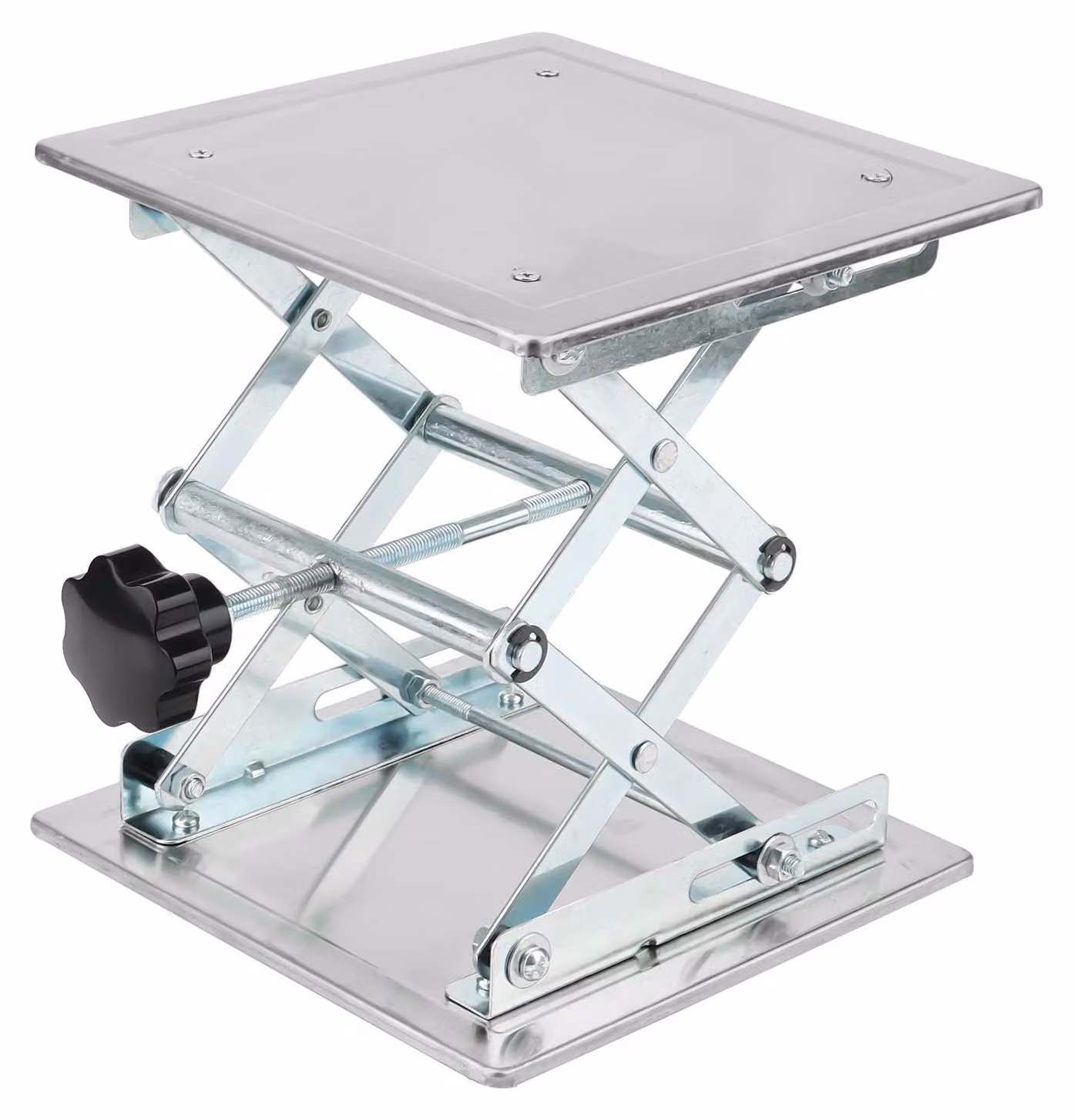 Sollevatore a forbice, dimensioni 200x200 mm, corsa da 85 a 280 mm, in acciaio inossidabile