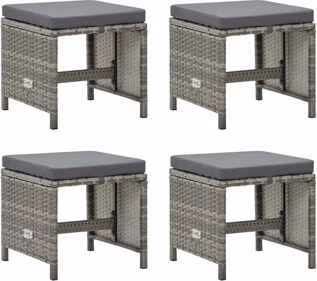 Sgabelli da Giardino 4 pz con Cuscini in Polyrattan Grigio