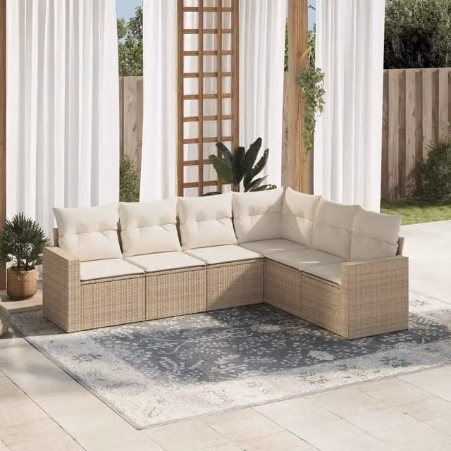 Set Divano da Giardino 6 pz con Cuscini Beige in Polyrattan 3251345