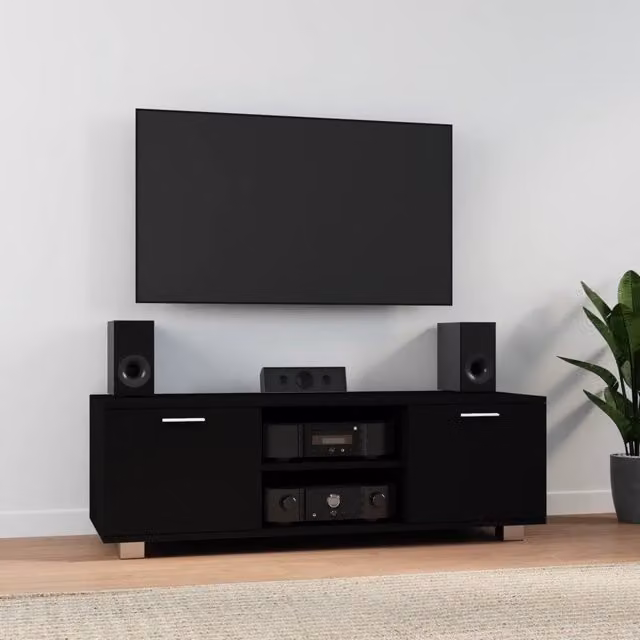 Mobile Porta TV e Credenza Moderna Design In Nero in Legno e Metallo L: 120 cm, P: 40,5 cm, H: 35 cm