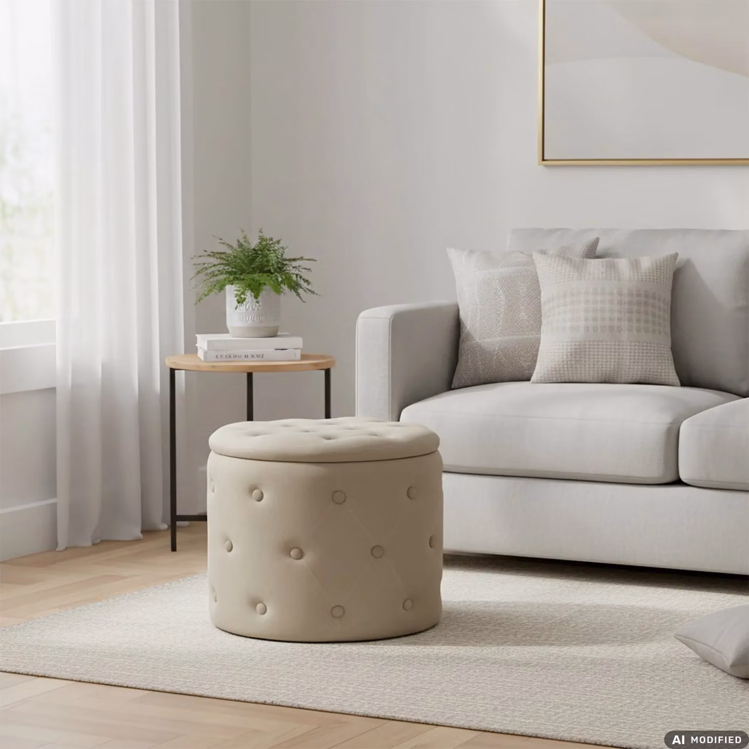 Vestiamo Casa Pouf Contenitore Apribile Cilindrico Beige H 40,5 cm x Diametro 48,5 cm – 2